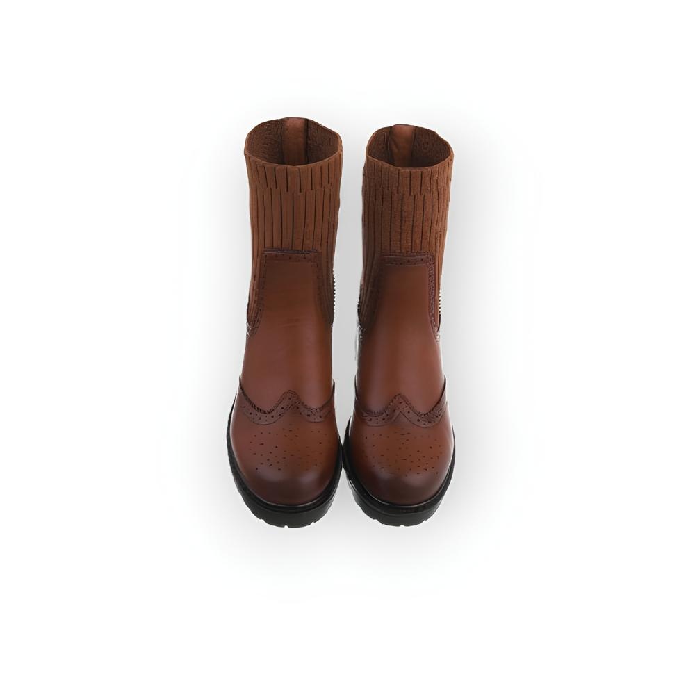 Sena – Camel Enkelboots met Gevlamd Imitatieleer - Elastisch Sokmodel