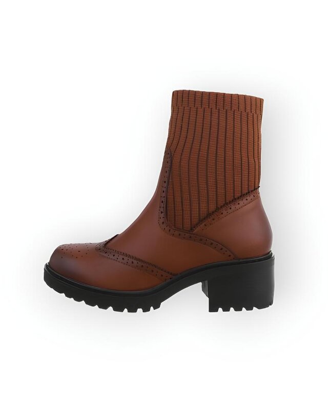 Sena – Camel Enkelboots met Gevlamd Imitatieleer - Elastisch Sokmodel