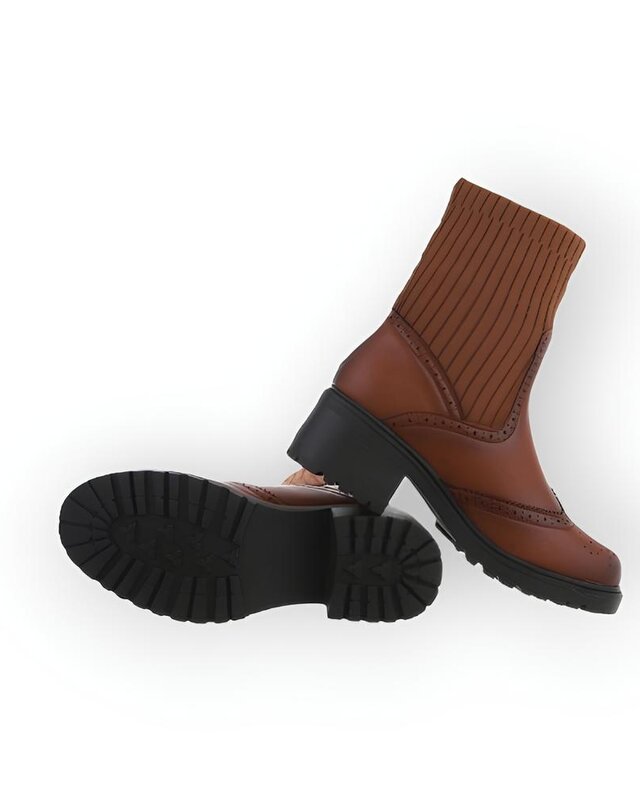 Sena – Camel Enkelboots met Gevlamd Imitatieleer - Elastisch Sokmodel