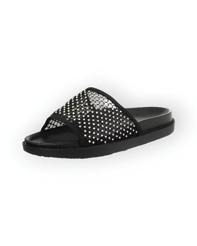 Noir – Slippers - Comfortzool - Strass Steentjes