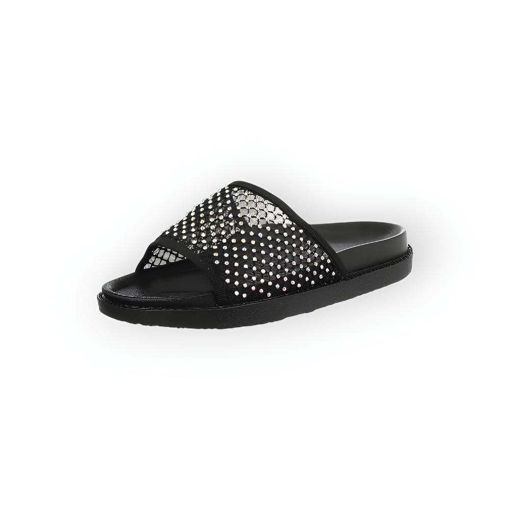 Noir – Slippers - Comfortzool - Strass Steentjes