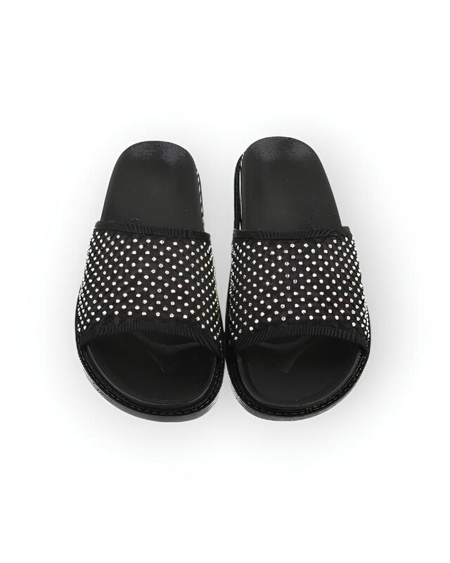 Noir – Slippers - Comfortzool - Strass Steentjes