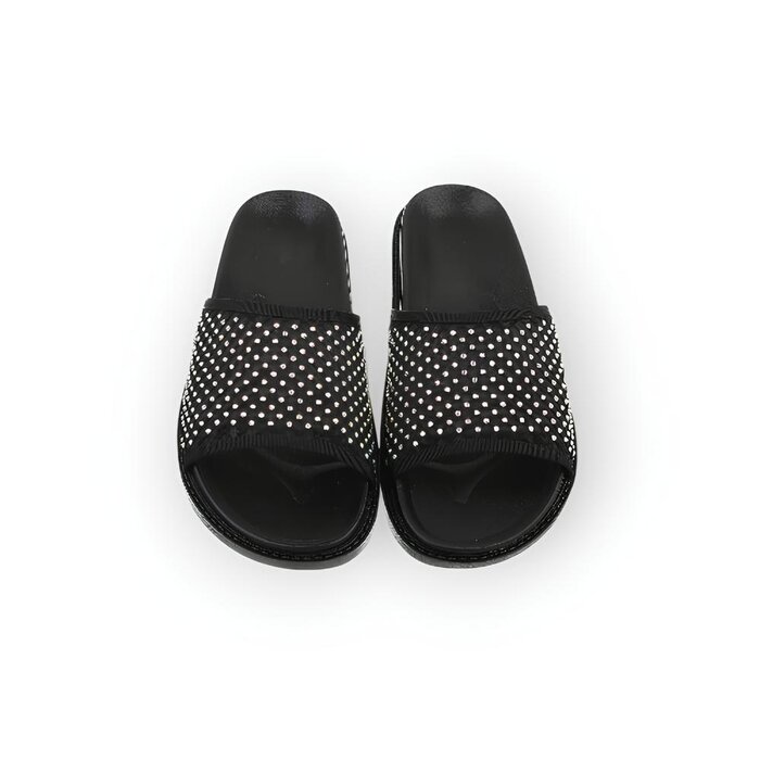 Noir – Slippers -  Comfortzool - Strass Steentjes
