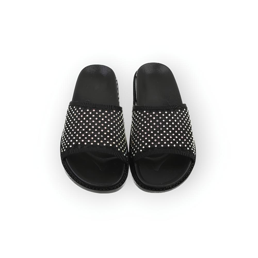 Noir – Slippers - Comfortzool - Strass Steentjes