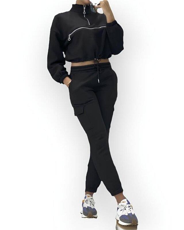 Sallie - Jogging- en Sweatshirt Set – Zwart – Sierrits - Comfort Fit