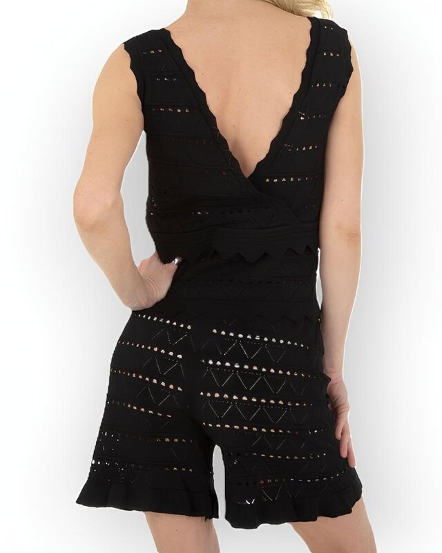 Veya – Tweedelige Set – Broderie Korte Broek en Top – Zwart