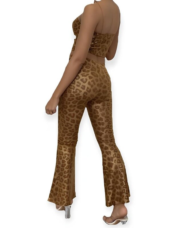 Deza – Tweedelig Set – Flair Broek en Top met Luipaardprint