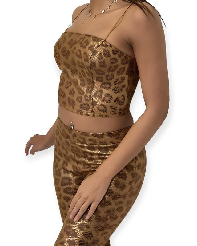 Deza – Tweedelig Set – Flair Broek en Top met Luipaardprint