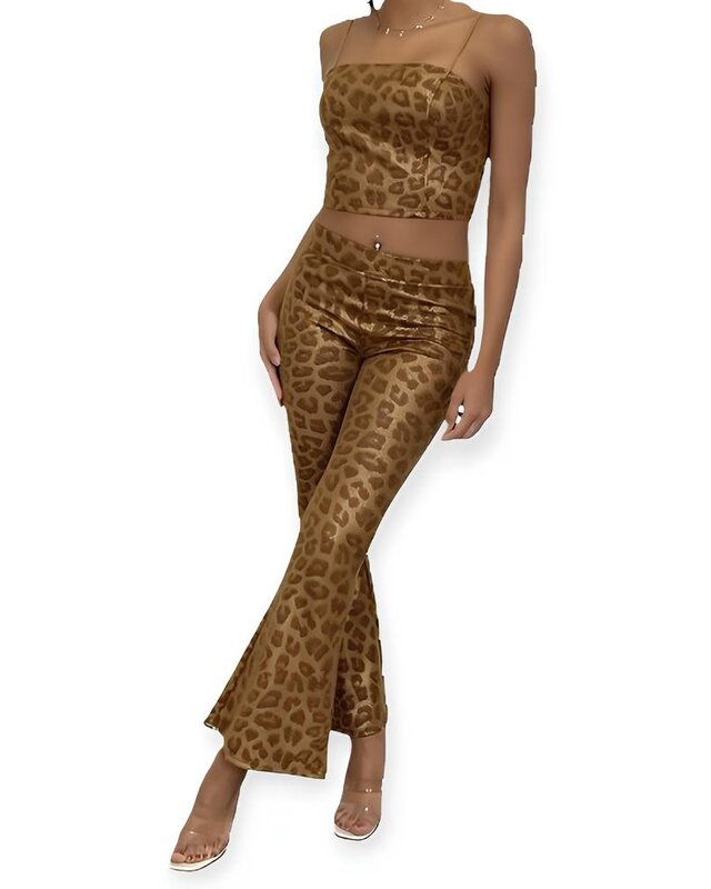 Deza – Tweedelig Set – Flair Broek en Top met Luipaardprint