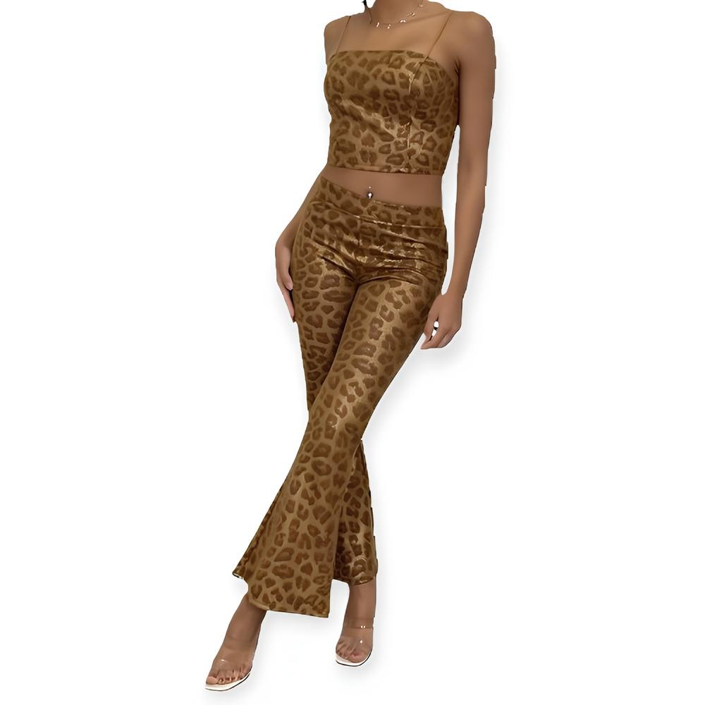 Deza – Tweedelig Set – Flair Broek en Top met Luipaardprint