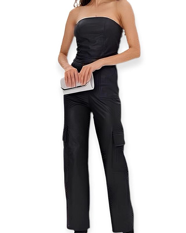 Niva – Jumpsuit – Imitatieleren Cargo Jumpsuit - Zijrits