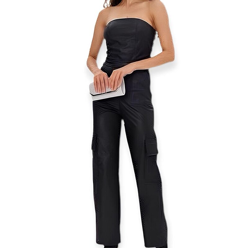 Niva – Jumpsuit – Imitatieleren Cargo Jumpsuit - Zijrits