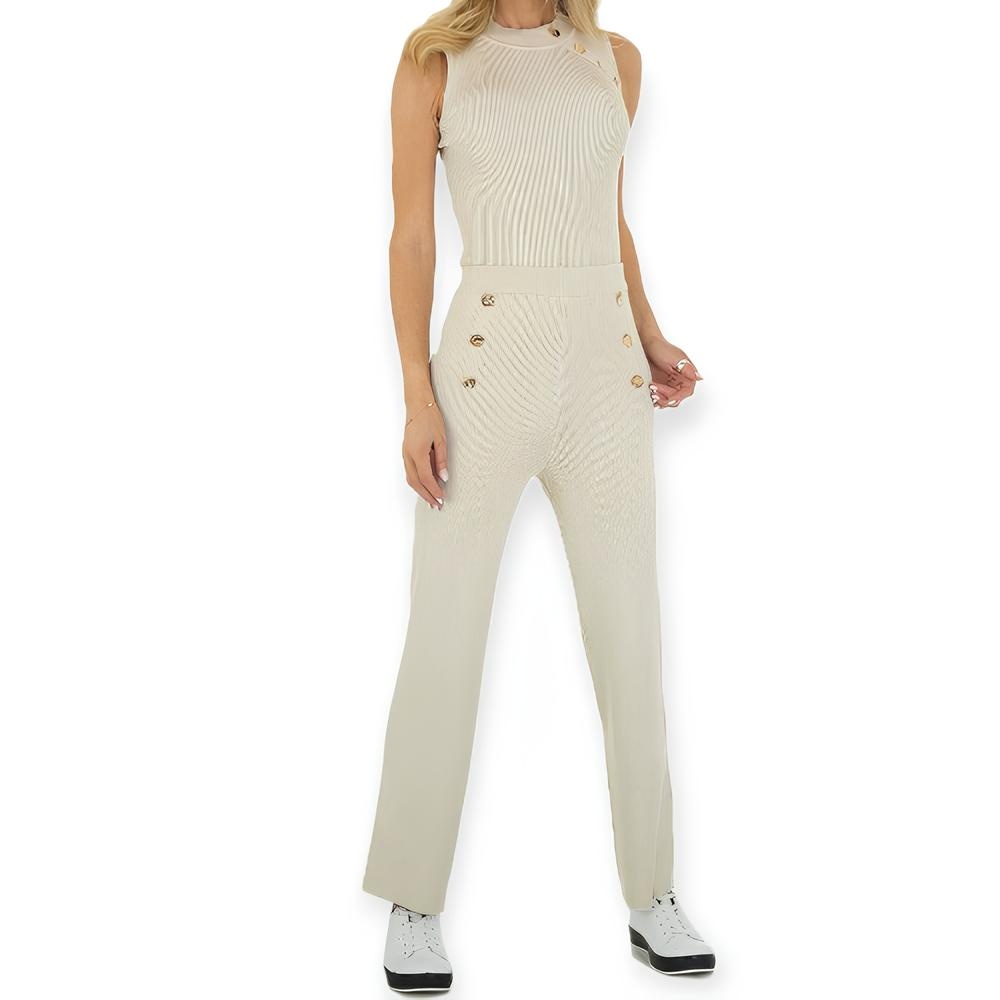 Léa – Tweedelige Set – Rib met Sierknopen & Mouwloze Top