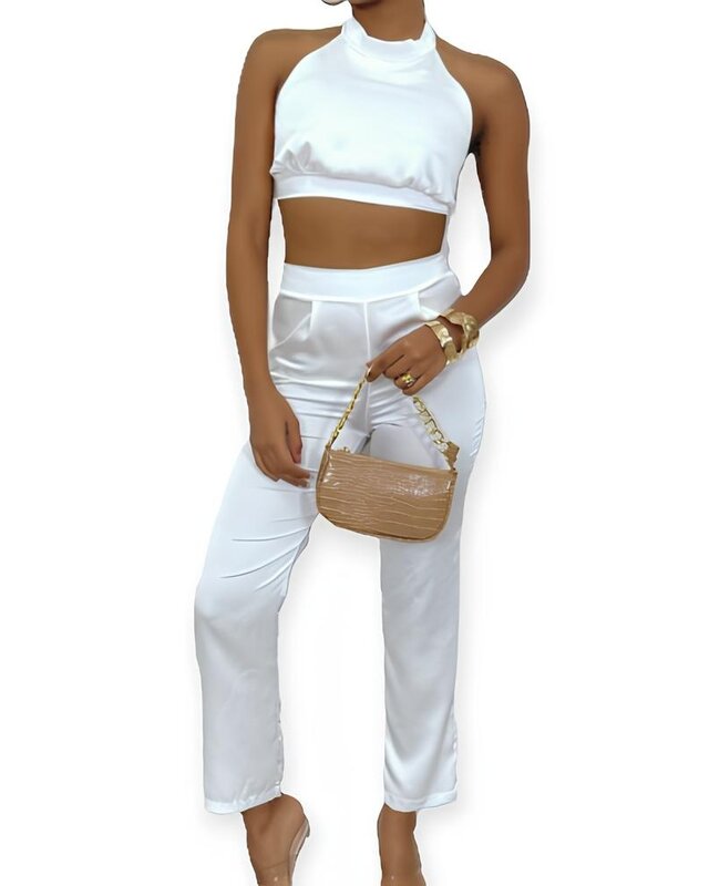 Liora – Tweedelige Set – Haltertop En Broek Van Satijn