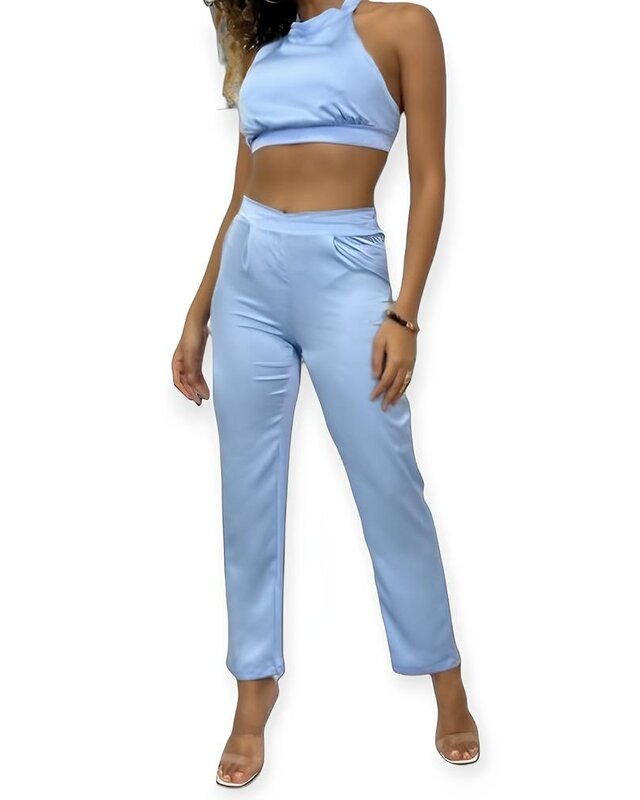 Liora – Tweedelige Set – Haltertop En Broek Van Satijn