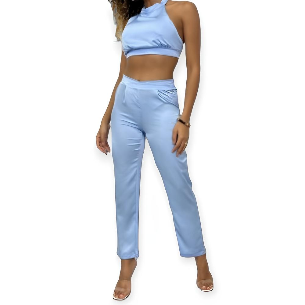 Liora – Tweedelige Set – Haltertop En Broek Van Satijn