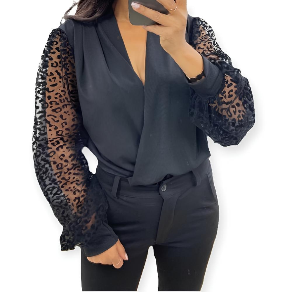 Veya – Bodysuit – Zwarte Overslag - Transparante Mouwen