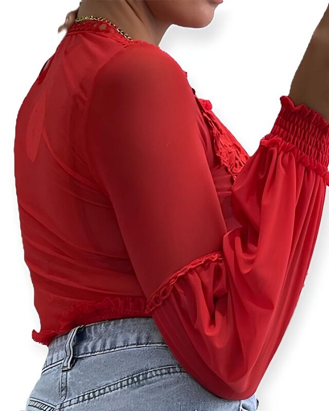 Léa – Bodysuit – Rode Transparante Kantlook - Bloemenpatroon