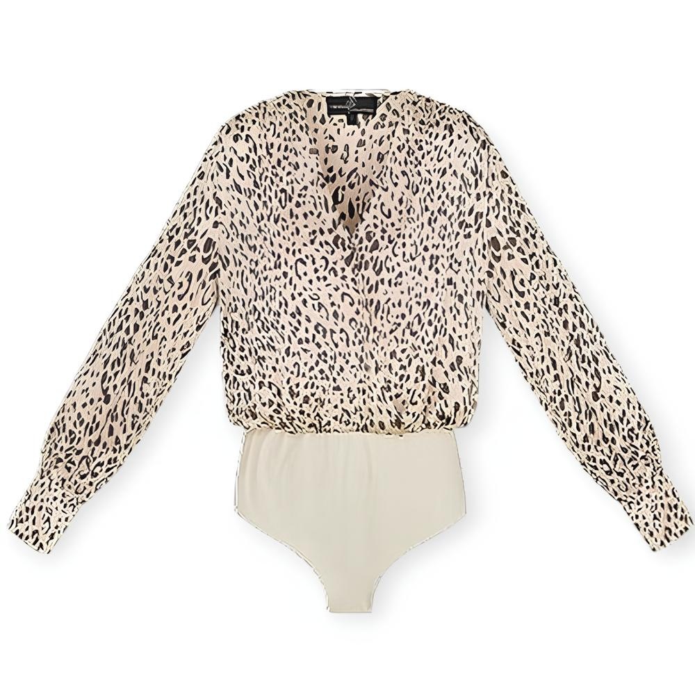 Faith – Bodysuit – Licht Beige Panterprint Met Satijn Glans