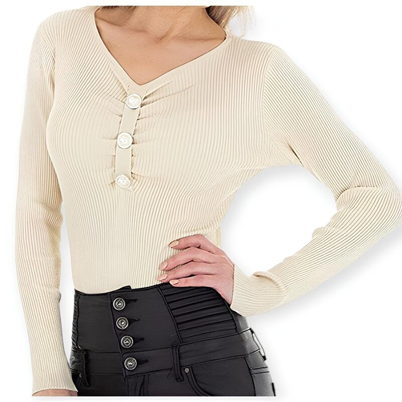 Lior – Bodysuit – Geribbelde - Chique Knopen