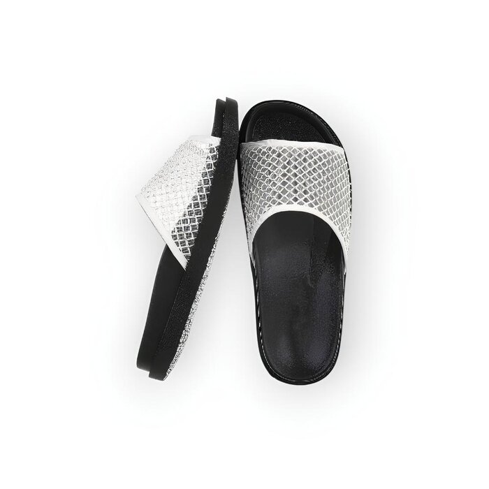Noir – Slippers -  Comfortzool - Strass Steentjes
