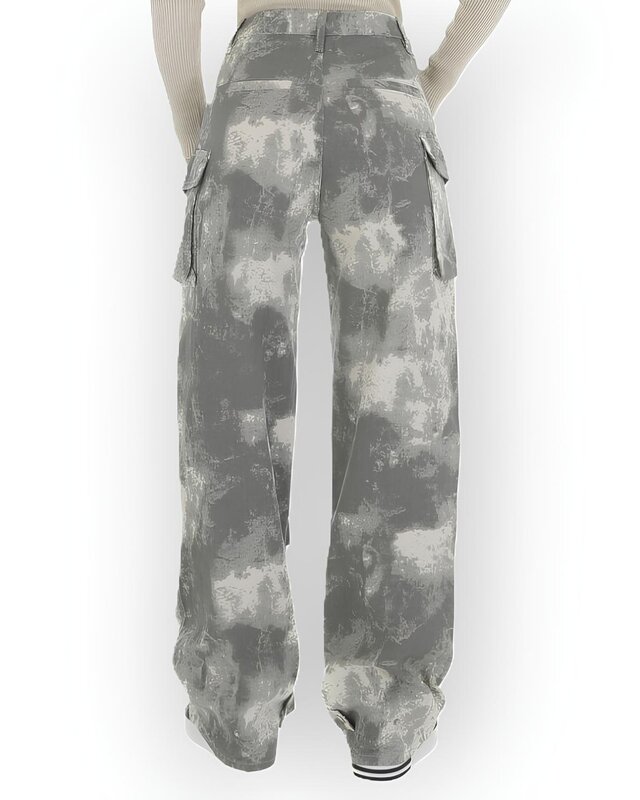 Kaia – Cargo Jeans Met Grijs-Wit Vlekkenpatroon – Stoer & Functioneel