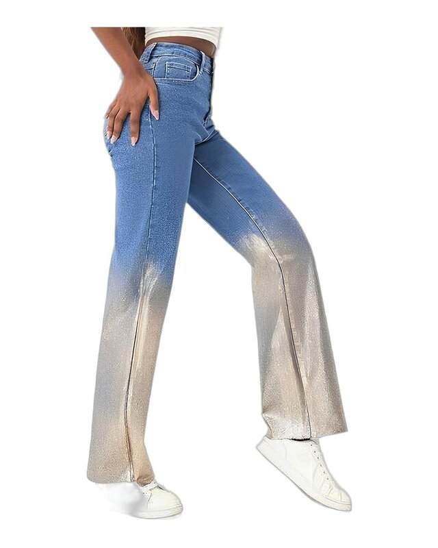Wijde Metallic Jeans - Luxe Goudkleurige Coating