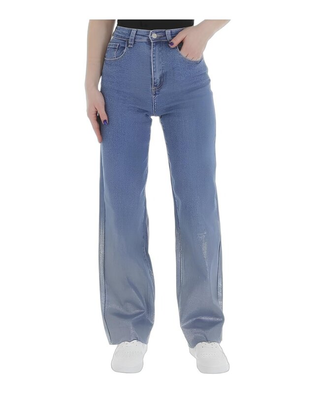 Wijde Metallic Jeans - Luxe Zilveren Coating