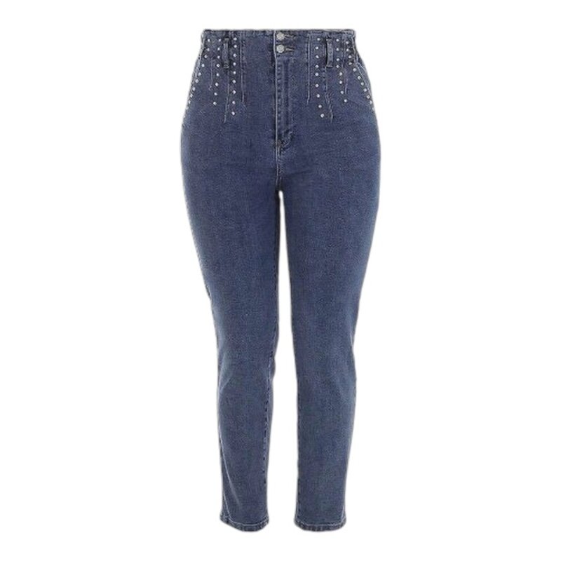 Denim Broek Met Studs - Hoge Taille
