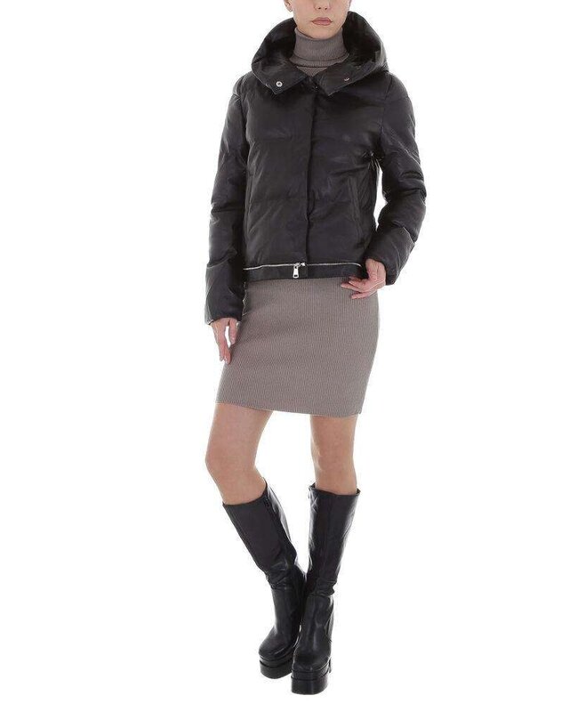 Leen Zwarte 3-in-1 Gewatteerde Lange Jas van Imitatie Leder - Capuchon