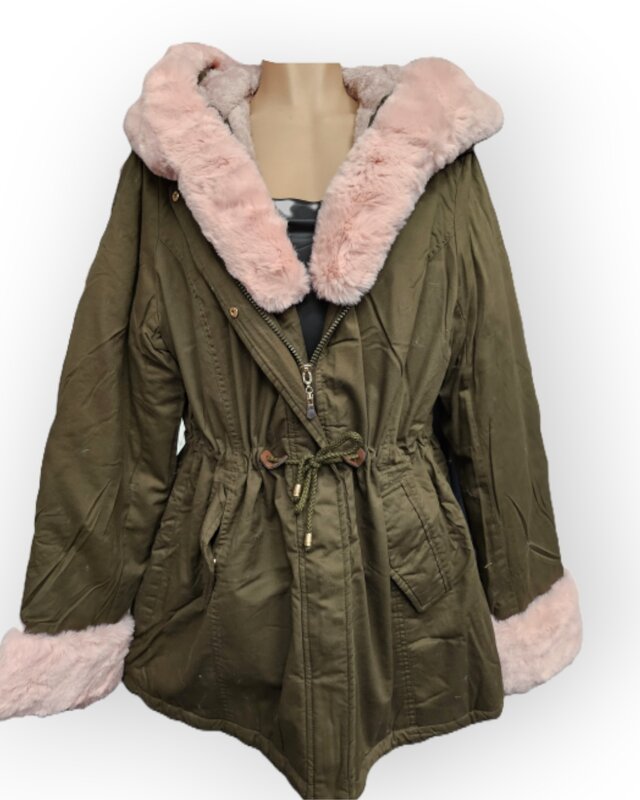 Elowen – Olijfgroene Parka Jas - Faux Bont Details