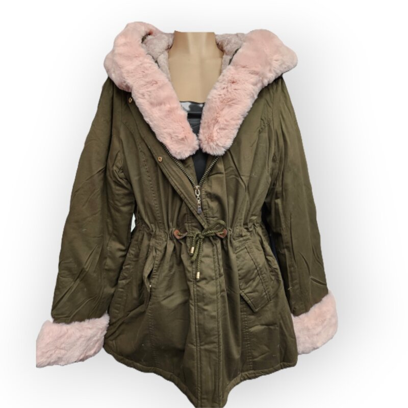 Elowen – Olijfgroene Parka Jas - Faux Bont Details