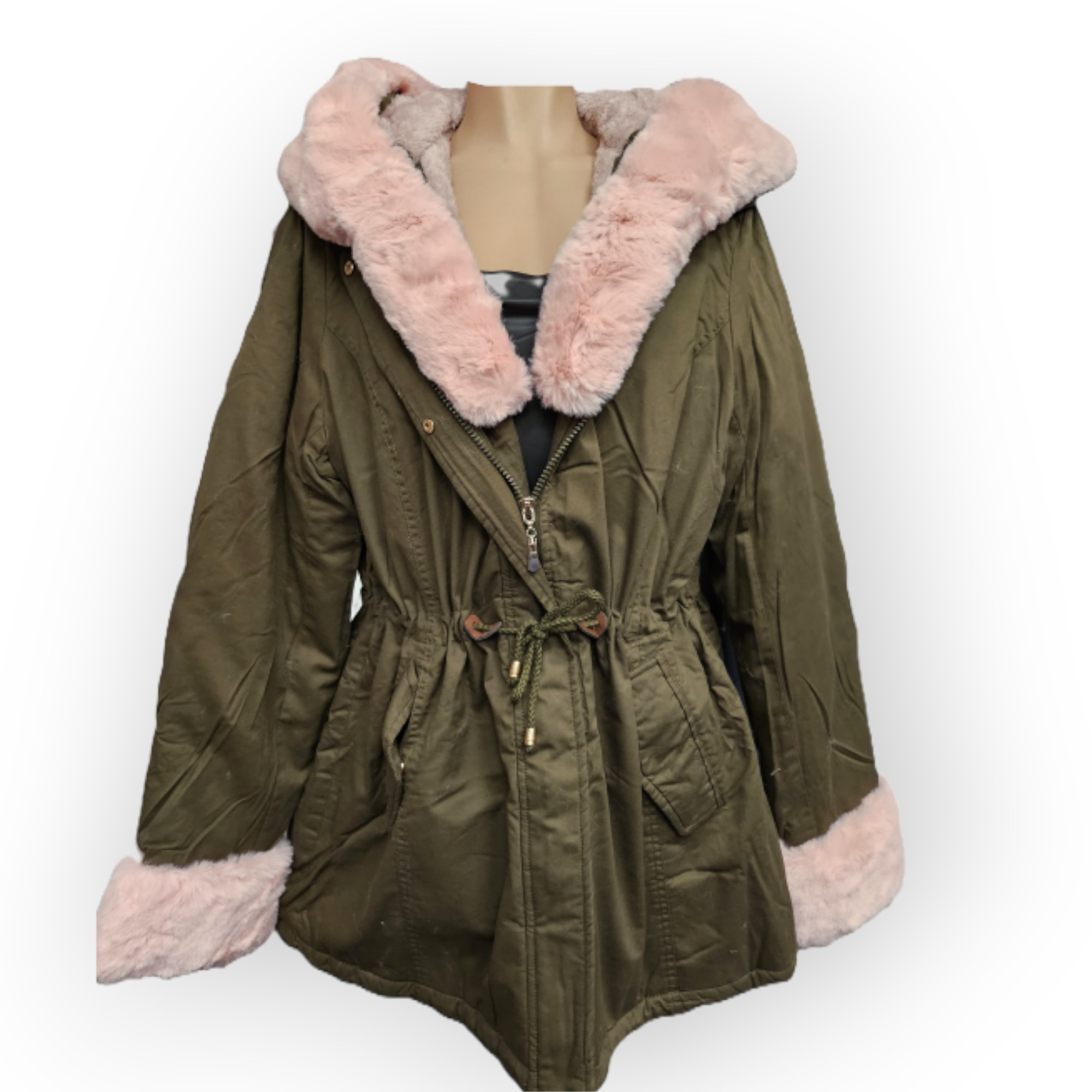 Elowen – Olijfgroene Parka Jas - Faux Bont Details