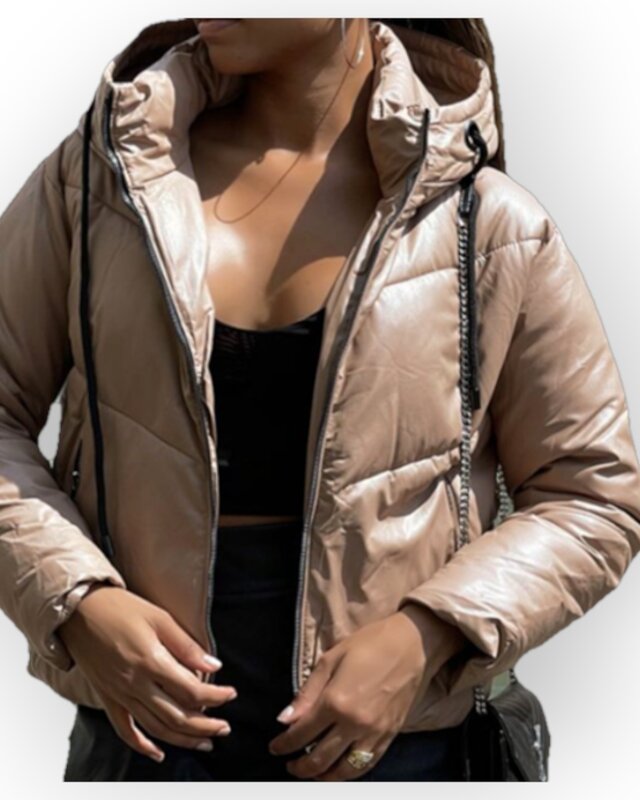 Calista – Dik Gewatteerd Faux Leren Jack -Capuchon