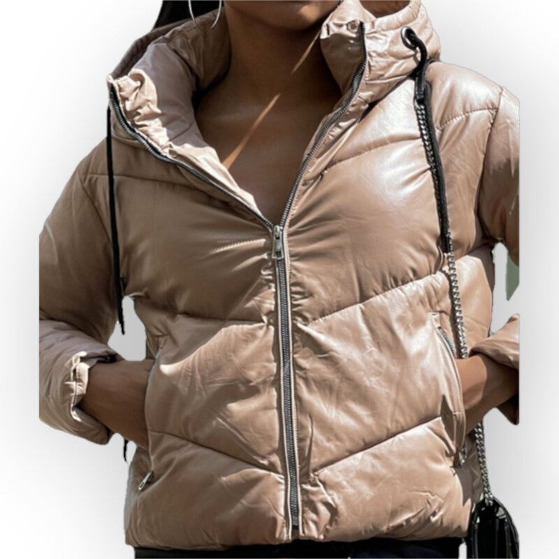 Calista – Dik Gewatteerd Faux Leren Jack -Capuchon