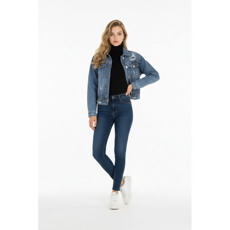 Roxelle – Raw Used Denim Jack Met Studs