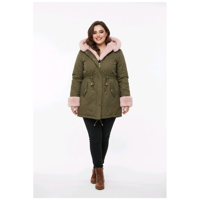 Elowen – Olijfgroene Parka Jas - Faux Bont Details