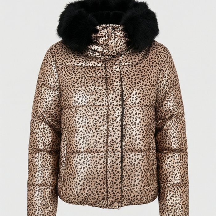 Lana – Goudkleurige Jas - Zwarte Fluwelen Panterprint