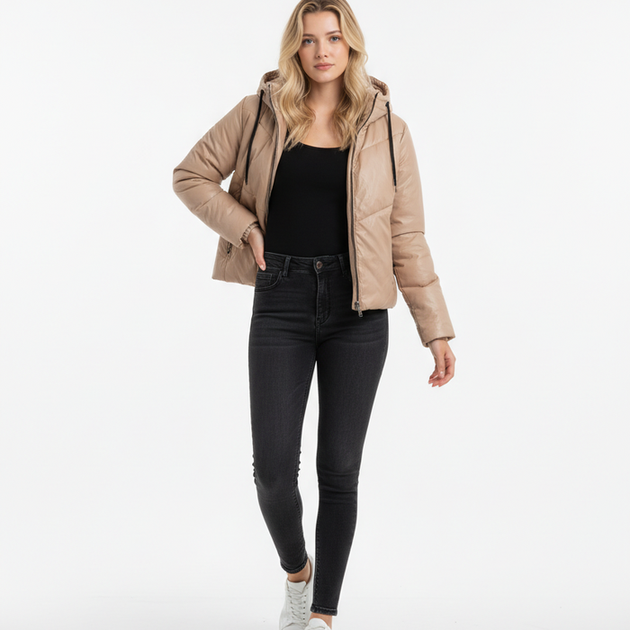 Calista – Dik Gewatteerd Faux Leren Jack -Capuchon