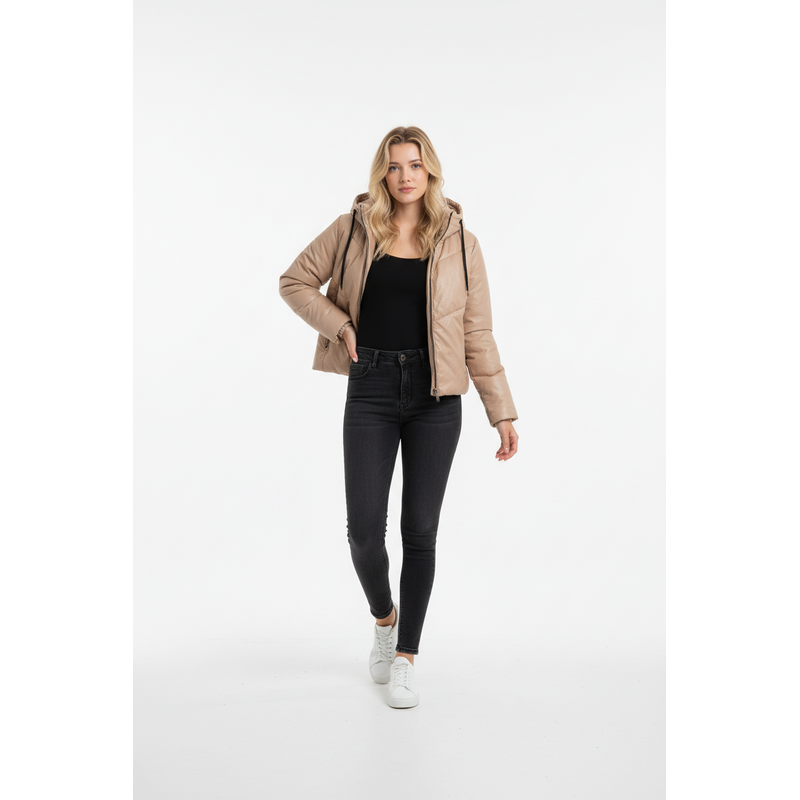 Calista – Dik Gewatteerd Faux Leren Jack -Capuchon