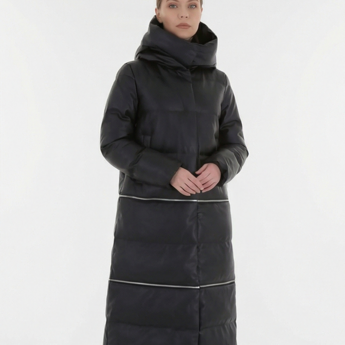 Leen Zwarte 3-in-1 Gewatteerde Lange Jas van Imitatie Leder - Capuchon