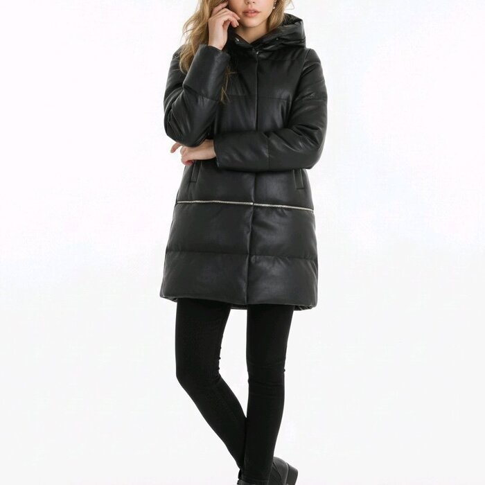Leen Zwarte 3-in-1 Gewatteerde Lange Jas van Imitatie Leder - Capuchon
