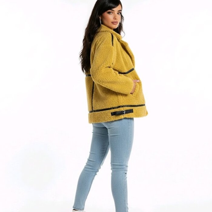 Tessia – Pilotenjack Van Teddystof Met Imitatieleer Accenten