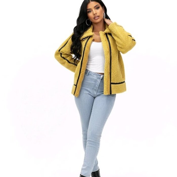 Tessia – Pilotenjack Van Teddystof Met Imitatieleer Accenten