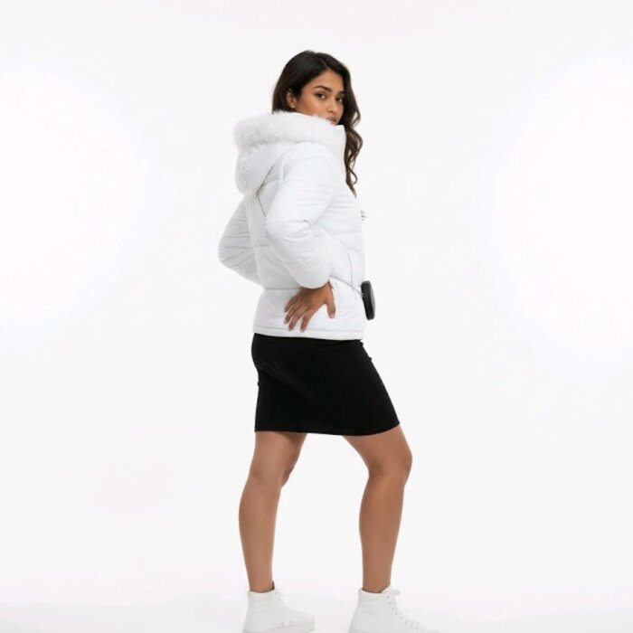 Lunaria – Wit Donsjack  Faux Fur Kraag en Siertasje