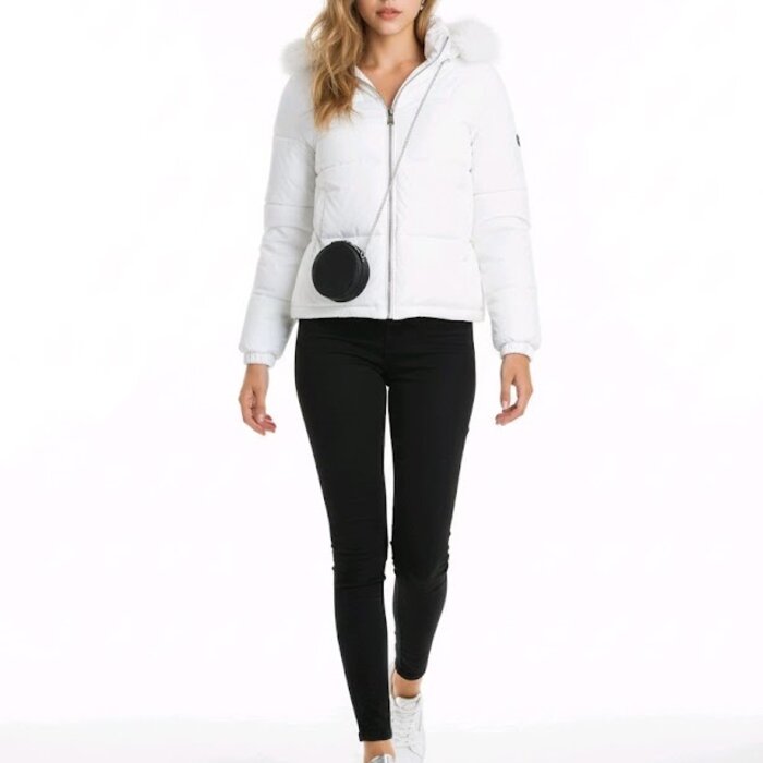 Lunaria – Wit Donsjack  Faux Fur Kraag en Siertasje