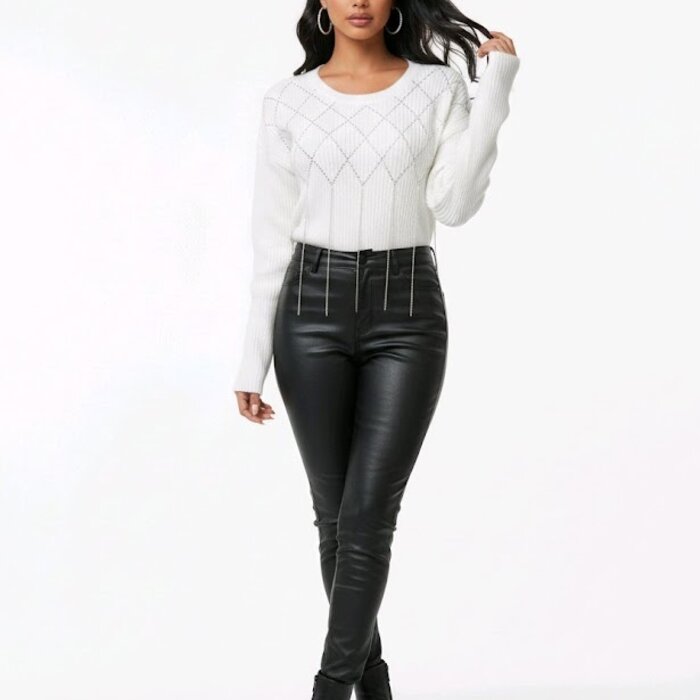 Luméa – Korte Trui Met Strass Ruitpatroon