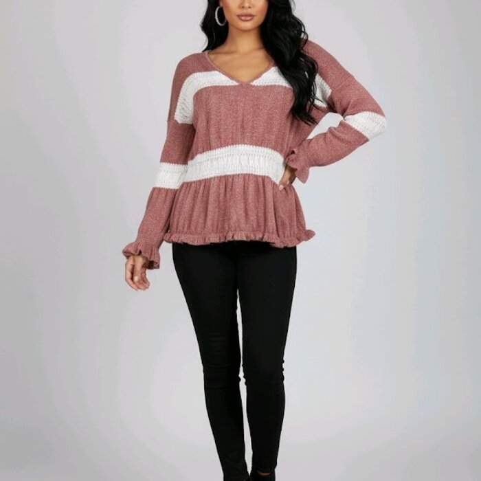 Rosmira – Donkerroze Trui Met Glanzende Banen