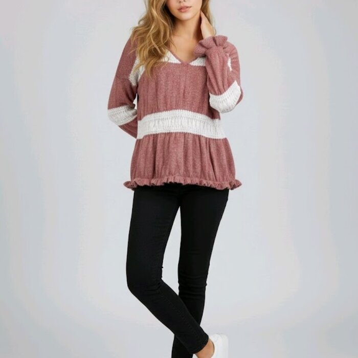 Rosmira – Donkerroze Trui Met Glanzende Banen