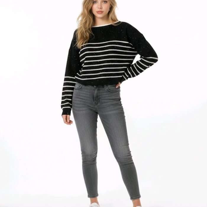 Veloura – Gestreepte Trui Met Pailletten en Fluwelen Strikken